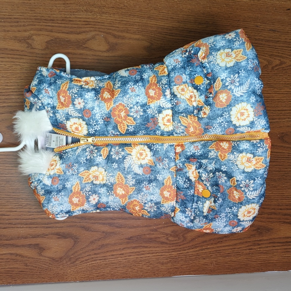 Little Lass Blue Yellow Floral Size 5 Puffer Vest EUC No Flaws